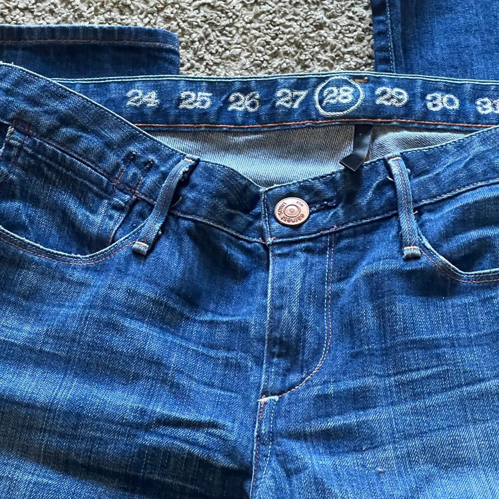 Ernest Sewn Womens Denim Jeans Tag-28 Med Wash Straight Leg  USED